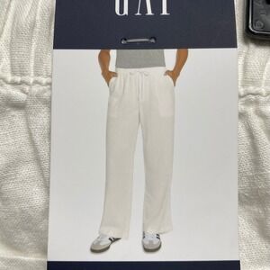 GAP Womens Linen Blend Wide Leg Drawstring Pants Off White Size Small NWT